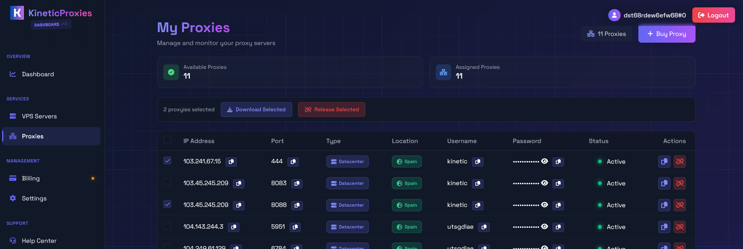 KineticProxies Dashboard